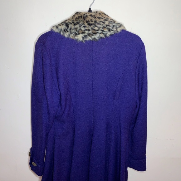 Purple Cheetah Print Collar Pea Coat - Picture 3 of 6